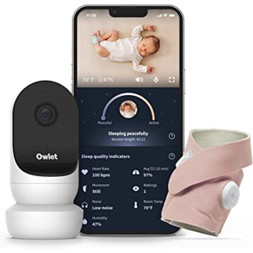 Owlet Dream Duo 2 Smart Baby Monitor - 1080p HD Video Baby Monitor with Dream Sock - Baby Foot Monitor and Sensor Tracks Heartbeat and Oxygen Levels in Infants and Newborns