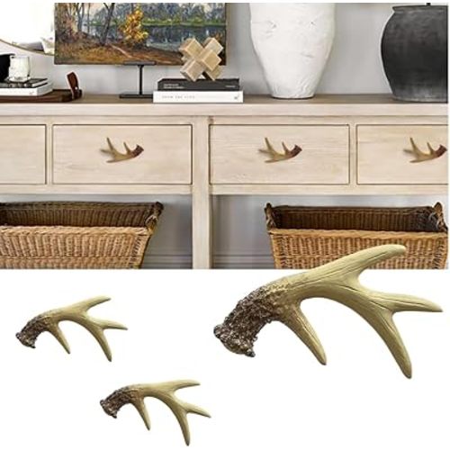 Antlers Drawer Pulls Deer Horn Resin Cabinet Knobs Handles Country Kitchen Home Decoration (Pack of 6)