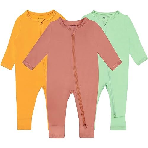 GUISBY Baby Pajamas with Mitten Cuffs - 3Pcs Girls Boys 2 Way Zipper Long Sleeve Rayon Sleepers