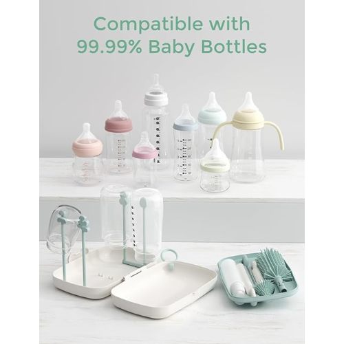 Momcozy Bottle Brush Set - Baby Bottle Cleaner Kit with Silicone Brush, Nipple Brush, Straw Brush, Soap Dispenser, Drying Rack - 7 in 1 Bottle Cleaning Tool for Home and Travel