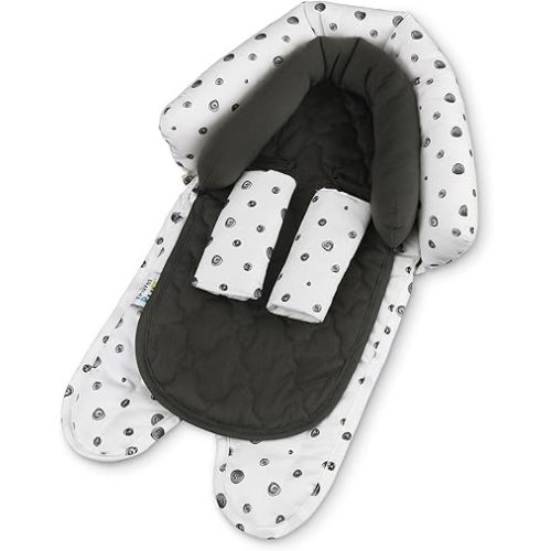 Travel Bug Baby & Toddler 2-in-1 Head Support Duo Head Support + Strap Covers for Car Seats, Strollers & Bouncers (Dots)