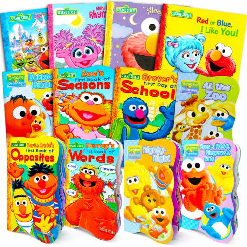 Crenstone Sesame Street Board Books Set for Kids and Toddlers, 12 Early Reader Books with Elmo Big Bird Cookie Monster