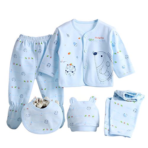 5PCS Newborn 0-3M Boys Girls Baby Cotton Clothes Tops Hat Pants Suit Outfit Sets OneSize