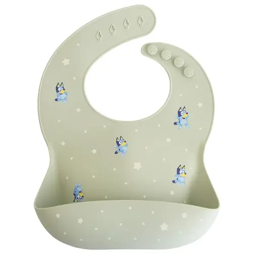 mushie x Bluey Silicone Baby Bib | Adjustable Fit Waterproof Bibs (Bluey Sage)