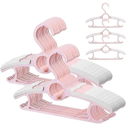 Stormix 20 Pack Extendable Baby Hangers, 11"-14.5" Adjustable Plastic Closet Infant Hangers for Nursery, Stackable & Space-Saving Pant Hanger for Newborn Girl Boy Toddler Kids Child Pink