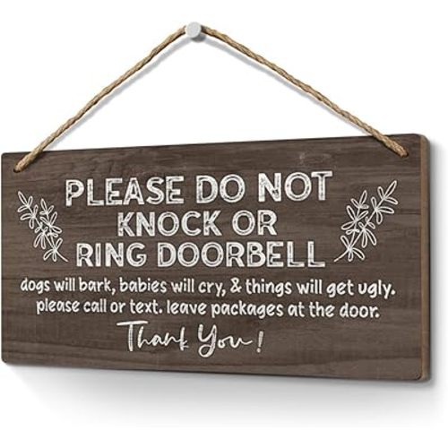 Heuhuww Please Do Not Knock or Ring Doorbell Sign 6x12,Funny Baby Sleeping Sign for Front Door,No Soliciting Sign for House,Do Not Disturb Door-Must Have Home Door Sign-Brown