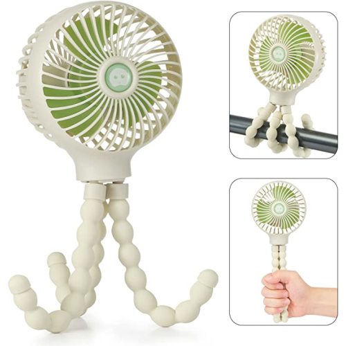 snawowo Mini Handheld Personal Portable Fan, Baby Stroller Fan, Car Seat Fan, USB or Battery Powered, with Flexible Tripod Clip on Student Bed Desk Bike Crib Treadmill Camping Traveling(Beige) - Classic - C-White