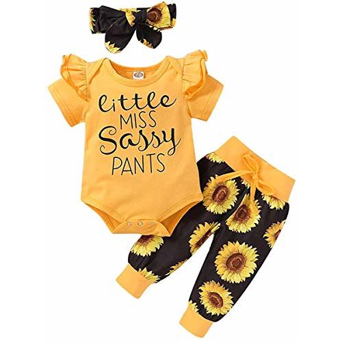 Yvowming Newborn Baby Girl Clothes Infant Baby Ruffle Romper +Pants + Headband 3 PCS Outfits Set