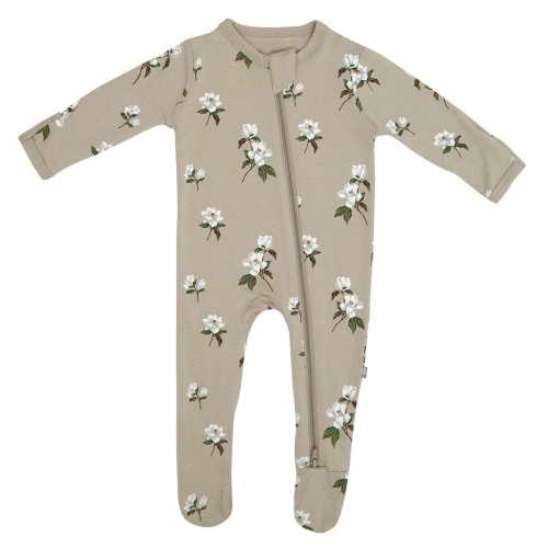 Kyte Baby Zippered Footie in Magnolia on Khaki