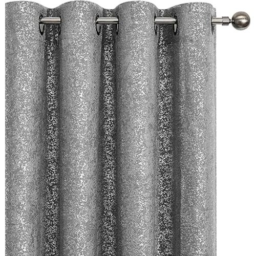 GoodGram 2 Pack Sparkle Chic Thermal Blackout Curtain Panels, Gray, W52 x L63
