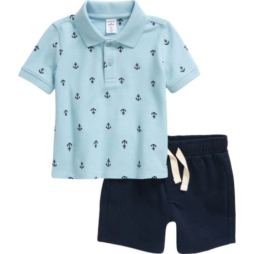 Baby Polo & Shorts Set, 9 M, Blue Basalt Anchors- Navy