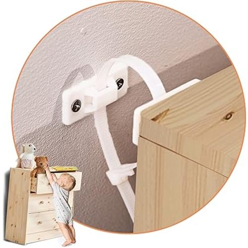 KareKlub Furniture Anchors and Straps (Pack of 6) for Dresser, Bookcase, Shelves and Earthquake Resistant Anti Tip Safety for Child, Pet and Baby Proofing