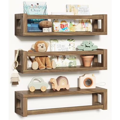 TidyCorner Upgraded Thick Floating Shelves, Solid Wood Bookshelf for Wall, Floating Book Shelves Use as Wall Shelves for Bedroom, Kids Room, Nursery, Books, Spice Rack & Decor – Dark Walnut Brown