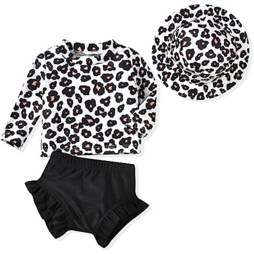 HINTINA Newborn Baby Girl Long Sleeve Swimsuit Bathing Suit with Hat