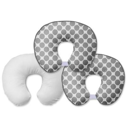 Bacati - 3 pc Ikat Zigzag Gray Dots Muslin Hugster Feeding & Infant Support Nursing Pillow Nursing Pillow with Insert