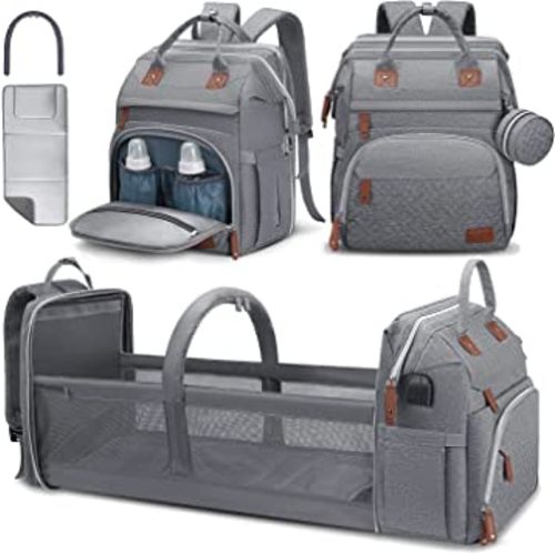 DERJUNSTAR Diaper Bag Backpack,Baby Diaper Bags, Mothers Day Gifts, Multifunctional Travel Diaper Waterproof Backpack for Baby Boy & Girls, with Portable Diaper Pad,Grey
