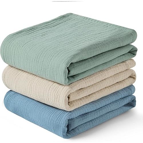 JELLYMONI Muslin Swaddle Blankets for Unisex, 3 Pack Newborn Receiving Blanket, Large 47 x 47 inches Soft Breathable Muslin Baby Blanket for Newborn Boys & Girl