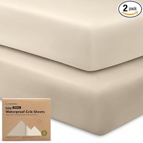 2-Pack Waterproof Baby Crib Sheets for Boys, Girls - 52x28 Viscose Derived from Bamboo Toddler Bed Sheet Neutral, Fitted Crib Mattress Protector Cover for Baby Bedding, Soft & Gentle (Ecru)