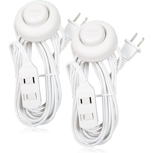 Maxxima 9 ft 3 Outlet Extension Cord - Featuring an Easy to Use On/Off Foot Switch, Ideal to Plug in Lamps, Appliances, Lighting Accessories, or for Senior Living Use, 125VAC - White - Pack of 2