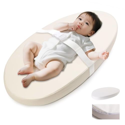 Baby Diaper Changing Pad, Wipeable Baby Changing Pad for Dresser, Contoured Waterproof Changing Pad with PU Cover, Non-Slip Safety Belt & Bottom, Portable, Lightweight