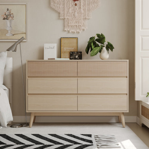 George Oliver Natural Wood 6-Drawer Dresser - Striped Surface & Pull-Free Drawers & Reviews | Wayfair