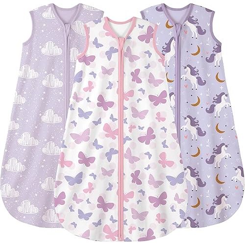 Yoofoss Baby Sleep Sack 0-6 Months Baby Wearable Blanket 100% Cotton 2-Way Zipper TOG 0.5 Toddler Sleeping Sack 3 Pack, Lightweight Sleep Sacks for Babies(Small)