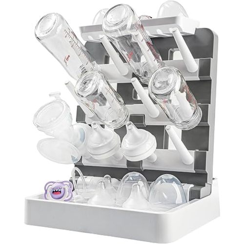 Baby Bottle Drying Rack, Vertical Standing Bottle Dryer Rack Holder-Space Saving Baby Bottle Drying Rack for Countertop-Holds Up to 12 Baby Bottles & Cup