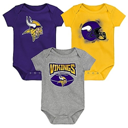 NFL Minnesota Vikings Size 3-6M 3-Pack Short-Sleeve Bodysuit Set