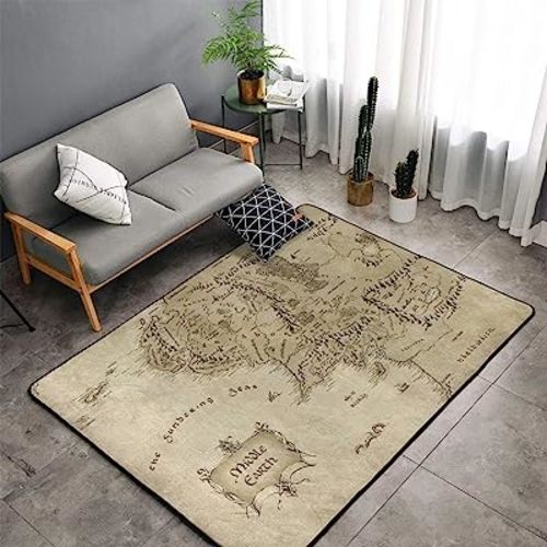 Middle Earth Map Pattern Home Area Rugs 3'3inchx5' Home Decor Carpet Soft Floor Mat Non-Slip for Living Room Bedroom, White, One Size