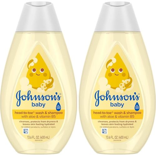 Johnson's Baby Head-To-Toe Baby Wash & Shampoo Aloe & Vitamin B5 2in1 Bath Wash Gently Cleanses Newborn's Delicate Skin & Hair/Hypoallergenic/No Added Parabens/Dyes & Sulfates 13.6 fl. Oz (Pack of 2)