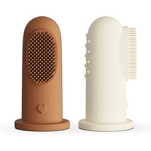 Moonkie Baby Toothbrush Finger Toothbrush Oral Cleaner Kit for 3 Months +, 2 Pcs (Clay/Ivory)