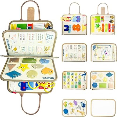Montessori Toys- Busy Board - Sensory Toys for Toddlers 3-4, Toddler Travel Toys, Autism Educational Toys, Toddler Toys Age 3-6 Year Old Girls Boys Birthday (Beige)