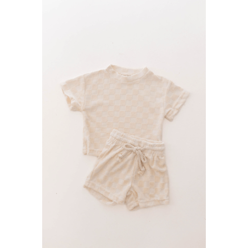 Terry Checkerboard Short Set | Cream