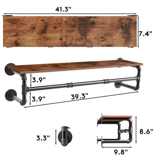 LKUPM Clothes Rack Top Shelf Industrial Pipe Wall Mounted Garment Rack Hanging Rail