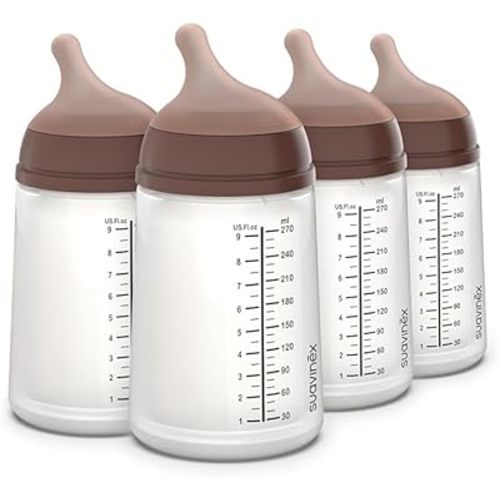 Suavinex Zero Zero Anti Colic Baby Bottle, No 1 Spanish Baby Bottle Brand, Minimizes Bottle Rejection & Nipple Confusion, Perfect for Breastfeeding Babies, Medium Flow, 4 Pk 9 oz, Deep