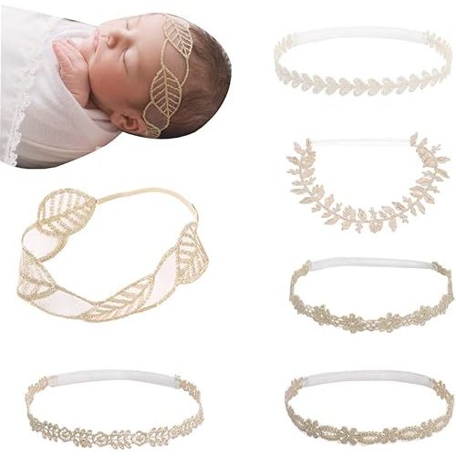 Rabbit Ears Cloth Bow–Stretch Headbands for Baby Toddler Girls Birthday, Party,Shower (Gold)