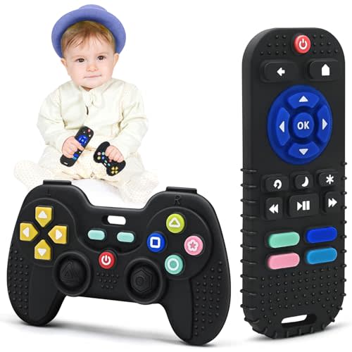 AiTuiTui Teething Relief Teethers Toys for Babies 3 6 9 12 Months Gifts, Silicone Sensory Teether Remote Control & Game Controller Baby Bath Toys for Newborn Infant Toddler Boy Girl Autism Birthday