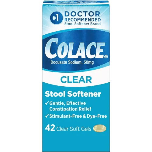 Colace Clear Stool Softener for Gentle Effective Constipation Relief, #1 Doctor Recommended Stool Softener Brand, Dye Free, 50 mg Docusate Capsules, 42 Count