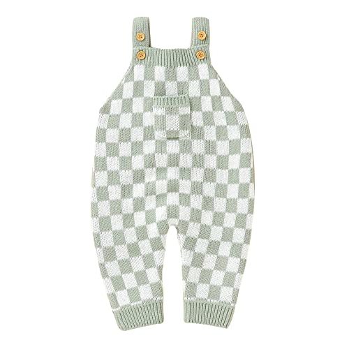 Unisex Baby Girl Boy Knitted Romper Jumpsuit Checkerboard Plaid One Piece Button Down Sweater Playsuit Clothes