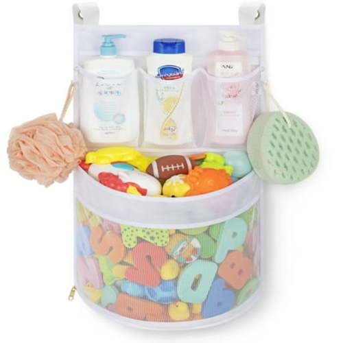 Baby Bath Toy Organizer, quick drying, mold proof, Multiple-Suspension Bath Toy Holder, Large Capacity Multi Use Bathtub Toy Storage Bag(1 Large, White)