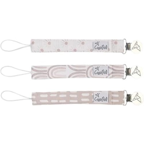 Copper Pearl Pacifier Clip 3-Pack: Premium Knit Binky Holders for Baby Girls and Boys - Stylish Stainless Steel Pacifier Accessory - Prevents Floor Drops - Bliss