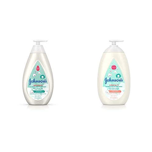 Johnson's CottonTouch Newborn Baby Wash & Shampoo with No More Tears, Hypoallergenic, 27.1 fl. oz with CottonTouch Newborn Baby Face and Body Lotion, 27.1 fl. oz