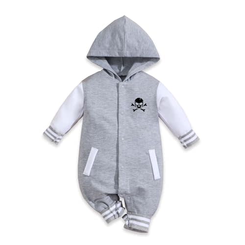 Benshukam Skull Head Baby Boy Girl Clothes Newborn Long Sleeve Hooded Romper with Pocket Fall Winter One Piece Outfits