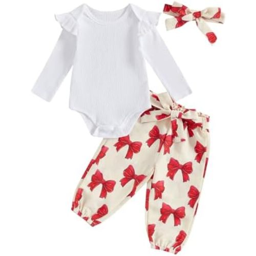 Kaipiclos Newborn Infant Girl Clothes Rib Knit Romper Daisy Print Pants Headband Baby Clothes for Girls 0 3 6 12 18 24 Months