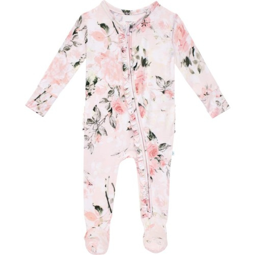 Baby Vintage Pink Rose Ruffle Fitted Footie Pajamas, 0-3M, Light/ Pastel Pink