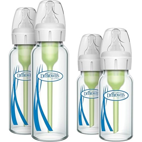Dr. Brown's Natural Flow® Anti-Colic Options+ Narrow Glass Baby Bottles (4 oz + 8 oz)