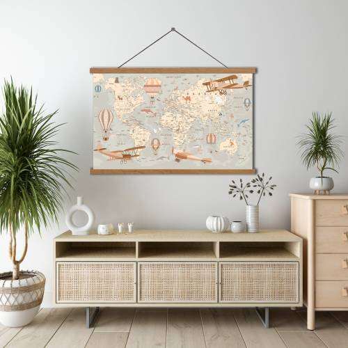 Kids Funny Map,World Map Tapestry, Nursery Canvas Tapestry,Kid's Room Tapestry, Nursery Tapestry, Educational World Map, Kids Room Gifts