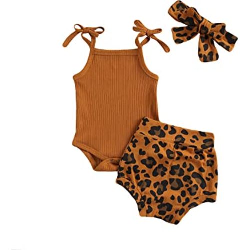 Newborn Infant Baby Girl 2 Piece Summer Outfits Tank Bodysuit Top + Ruffle Bloomer Shorts Set Clothes