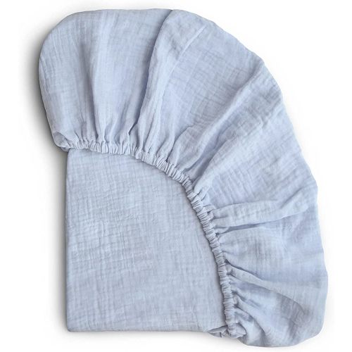 mushie Extra Soft Muslin Fitted Crib Sheet | 192 Thread Count | 28"x 52" (Baby Blue)