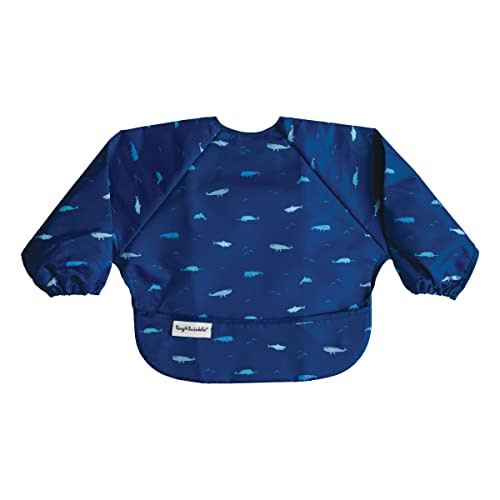 Tiny Twinkle Mess Proof Baby Bib|Waterproof Smock Bib for Eating,Machine Washable Full Sleeve with Pocket(Ocean Life, Small 6-24 Months)